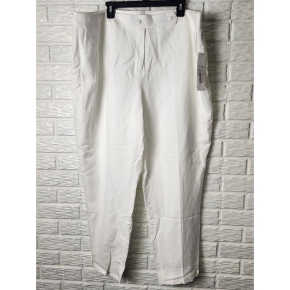 Calvin Klein White Trousers 22W Career Lined Suit Dress Pants NWT Linen - Picture 1 of 5